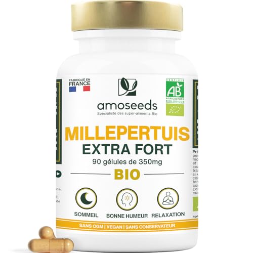 Millepertuis BIO | Concentré en Hypericine | Baisse de Moral, Bonne humeur, Anti-stress, Sommeil | 90 gélules vegan de 350mg | Qualité Supérieure