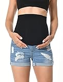 V VOCNI Maternity Denim Shorts Distressed Cuffed Hem Casual Jean Shorts B-Light Blue Large