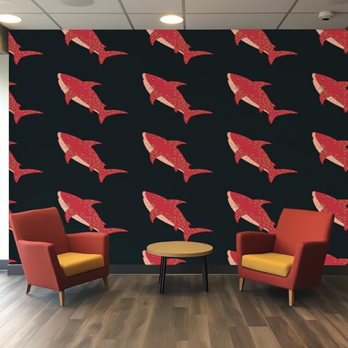 Fresque murale rouge noir requin panoramique au design unique - 2
