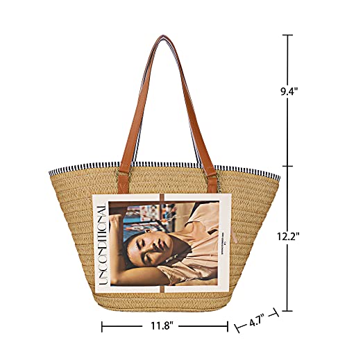 Bolso de hombro grande de paja para mujer miniatura 7