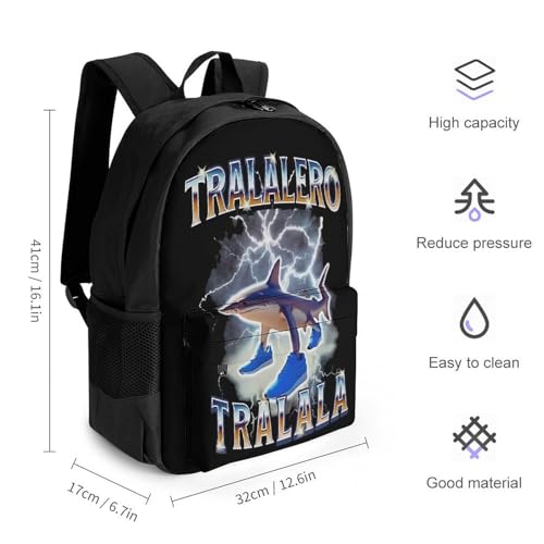 Tralalero-Tralala Merch Backpack With Pocket Italian-Brainrot Meme Travel Backpack 42x30.5cm2