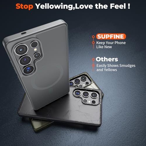 Image of SUPFINE Magnetic for Samsung Galaxy S25 Ultra Case(Compatible with MagSafe) (Military Grade Drop Protection) Slim Translucent Shockproof Phone Case,Titanium Gray