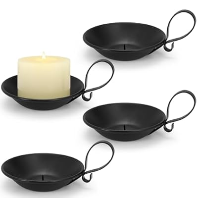 Matte Black Iron Candle Holder with Handle, 4pc...