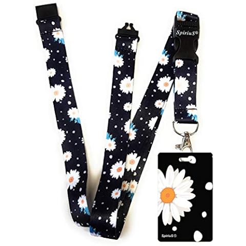 SpiriuS Lanyard Neck Strap with Unique Soft Plastic Badge Holder for Mobile ID Keys mp3 USB Holder. (Unique Daisies in Black) Cover