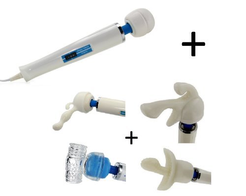 Original Hitachi Magic Wand Massager Vibrator + Four Magic Wand Attachments G-Spotter Tri-Gasm for Her Humming Bird Male Masturbator Wand Attachment & P-Spot Prostate Attachment for for Him - SensualHut His & Her Magic Wand Kit