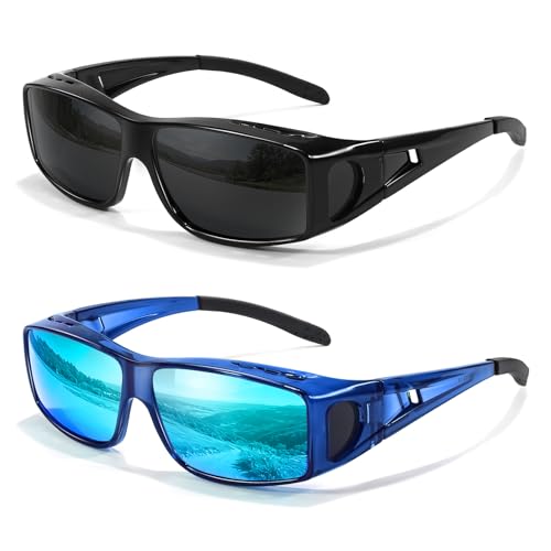 TJUTR 2Pack Überzieh-Sonnenbrille Herren Damen Polarisiert & UV400 Überbrille Sonnenbrille für Brillenträger zum Aufstecken