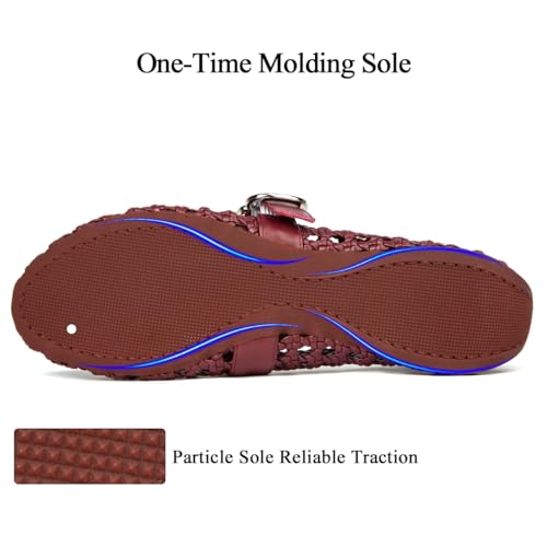 Image of Woven Ballet Flats Mesh Mary Jane Flats for Women Dressy Comfortable Ballerina Flat Round Toe Buckle Strap Mesh Shoes Casual Mary Janes