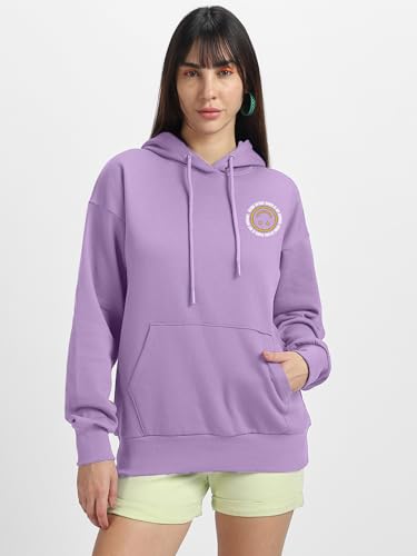 Image of JUNEBERRY Cotton Fleece Regular Fit Hooded Sweatshirt Lastest Back Graphic Printed Winter Hoodies for Women (Available in Colors: Black, SOYA Bean, Orange, Marshmellow, White & Lilac)