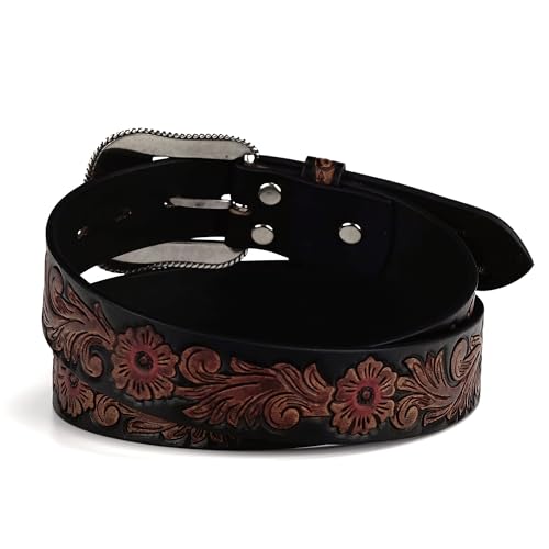 ARIAT Women's Floral Design Leather Belt w/Antique Silver Buckle3