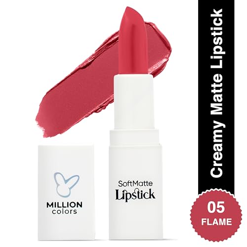 Image of Million Colors Creamy Matte Hydrating Lipstick| Infused With Almond Oil and Vitamin E| Long Lasting, Nourishing and Intense Hydration (Flame,05)