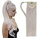 Easyouth Ponytail Hair Extensions Real Human Hair White Blonde Wrap Around Clip in Ponytail 12 Inch 70g