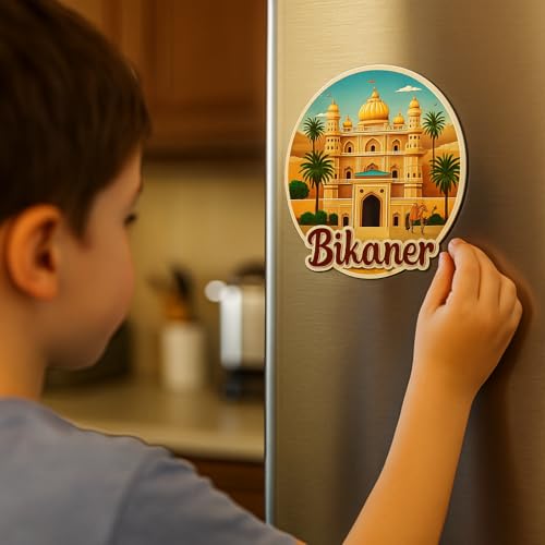 Image of Naxon Bikaner City Theme Souvenir Wooden Fridge Magnet for Refrigerator - Printed Fridge Magnet for Kitchen & Home Decor | Perfect Souvenir Gift | Size 3x3 in | Pack of 1