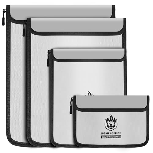 Image of Andyer 4 Pack Fireproof Document Bags, Waterproof Document Pouch Holder with Zipper, Fire Proof Money Bag for Cash, Fireproof Envelope Fire Safe Bag, Fire Resistant Storage for Legal/A4 Size (Gray)