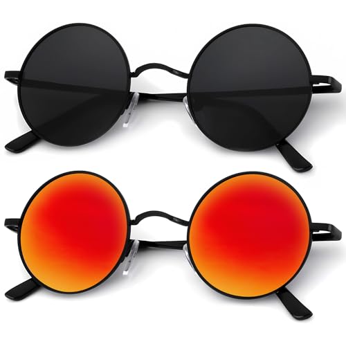KALIYADI Round Polarized Sunglasses for Men Women Halloween Costume Retro Metal Hippie Circle Style Sun Glasses UV Protection