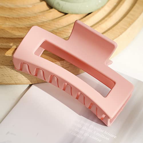 Hair Claw Clips for Women and Girls, 1 PCS Square Frosting Non-Slip Barrettes, Strong Hold Matte Hair Claw for Thick and Thin Hair, Big Jaw Clip for Short Hair, Pink Hair Accessories (Pink)