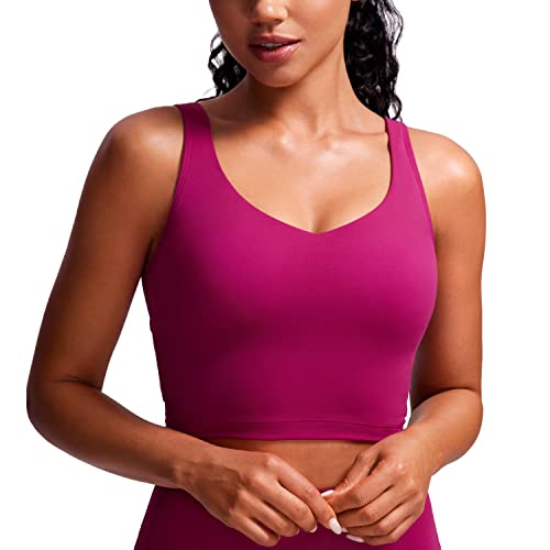 CRZ YOGA Butterluxe Dam V-ringad Longline Sports Bh - Vadderat Träningskropp Med Inbyggd Bh Magenta Purple XS