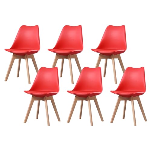 PEZ ROJO Lot de 6 Chaises Scandinaves, Chaises Salle à Manger, Chaise Cuisine, Salon, Chaises Rouges, Design Ergonomique, Pieds Bois de Hêtre Massif