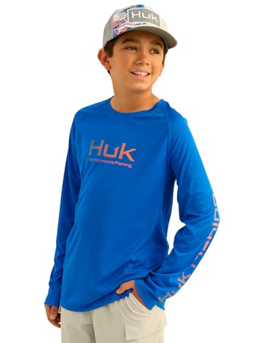 HUK Kids Pursuit Graphic Long Sleeve Shirt, Fishing Shirt for Kids, Ocean Blue, Medium