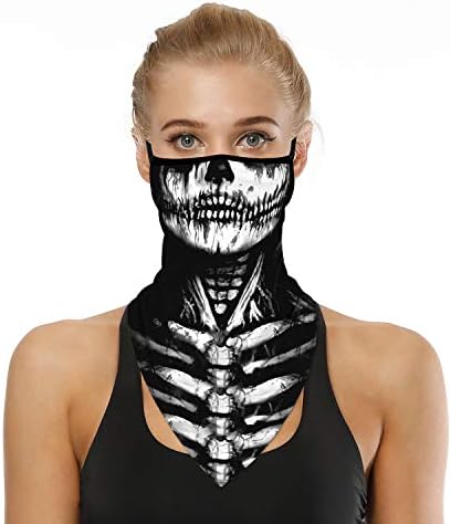 YAYOUREL Halloween Mask Scary Halloween Skeleton Bandana Neck Gaiter Face Mask Covering Ear Loop Hole Triangle Bandanas for Men Women Summer UV Face Scarf Mask Cover for Fishing