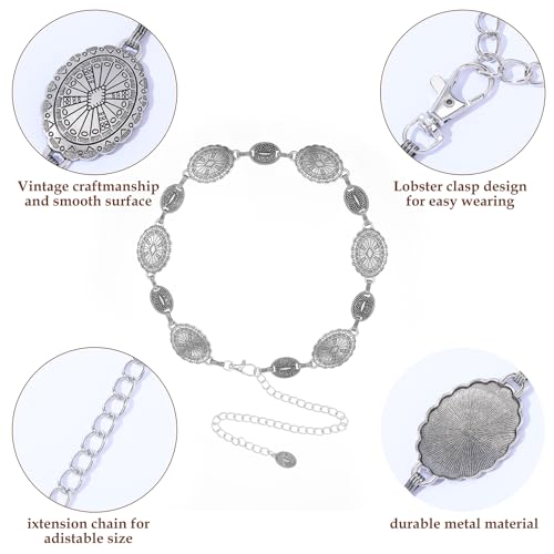 Western Concho Chain Belt Oval Antique Silver Waist Chain for Women Vintage Cowgirl Adjustable Metal Belly Accessories Retro Design Ornaments for Dress Jeans Country Concert Outfit2