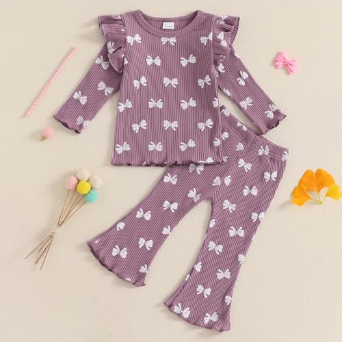 Fanvereka Toddler Infant Baby Girls Fall Outfit Pants Set Bow Long Sleeve Kid Girl 6 12 18 24 Months 2 3 4 T Clothes Suit3