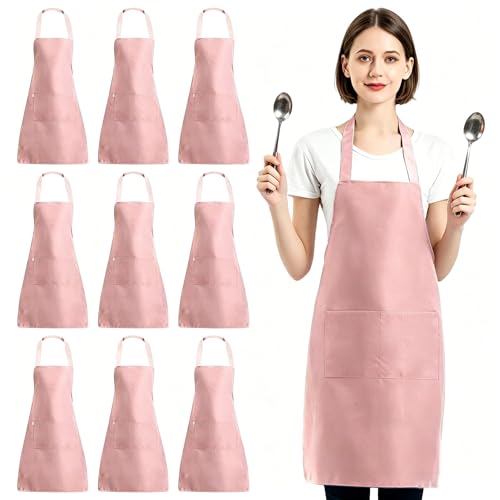 Image of Aramanara 10 Pack Pink Aprons for Women, Chef Aprons with 2 Pockets
