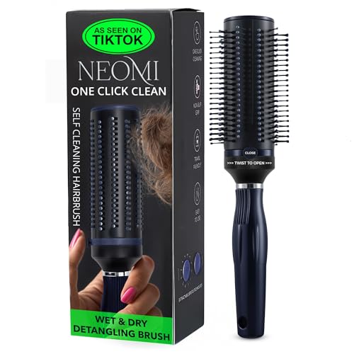 Detangler Brush for Women - Curly Hair Blow Dryer Round Brush for Blow Out - Self Cleaning Roller Retractable Travel Hairbrush - Navy Blue Gifts