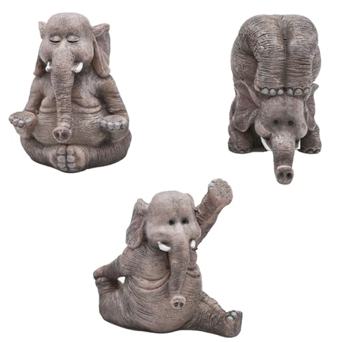 Pinenjoy 3Pcs Miniature Yoga Elephant Figurines Mini Meditation Elephant Statue