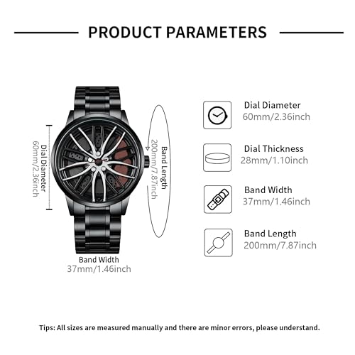 Image of GOLDENIZE FASHION Branded Men's Sport Quartz Watch Car Wheel Dial Rotating Casual Fashion Stainless Steel Alloy Men Multicolour Luxury Watches Wheel Dial Men's Metal Watch Gift Creative Watch