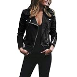 Zilosconcy Nieten Lederjacke Damen Schwarz Übergangsjacke Kurz Kunstlederjacke Reißverschluss Jacke Motorradjacke Bikerjacke Stehkragen Pu Leder Bomberjacke Winddicht Warm Slim Fit