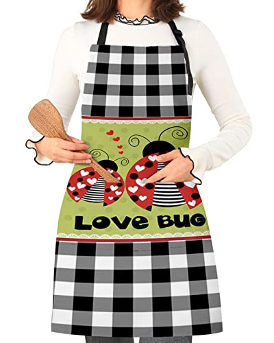Chucoco Kitchen Cooking Apron Romantic Love Spotted Ladybug Vintage White Lace Waterproof Adjustable Bib Aprons For Women/Men #TOP24