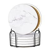 Absorbent Coasters for Drinks ,Ceramic Coaster Set of 6 with Holder, Durable Cup Coaster for Coffee...