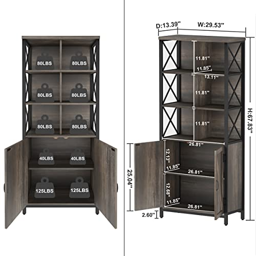 Fatorri Rustic Bookcase With Doors, Industrial Wood Bookshelf With Cabinet, Tall Cubby Book Shelf And Cube Organizer Shelf For Living Room, Home Office, Bedroom (Walnut Brown) #TOP3