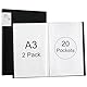Srvnpioy 2 Stück A3 Päsentationsdisplay Buch, Sichtbuch in A3 Format, Mit 20 Klarsichthüllen für 40 Blatt, für Kunstwerke, Urkunden, Portfolio, Schwarz