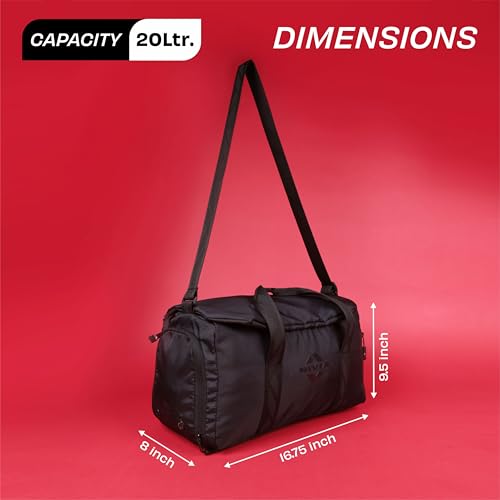 Image of Nivia Blend Gym Duffle Bag for Men & Women with Dedicated Shoe Pocket with Dual Vents, Main Spacious Compartment, Flap Opening & Mesh Zipper Pocket, Signature Tape Strap, Capacity-20 litres (Black)