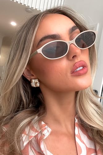 Image of GUVIVI Retro Oval Sunglasses for Women Chic Cat Eye 90s Sunnies Lightweight Narrow Shades Trendy UV protection Sun Glasses