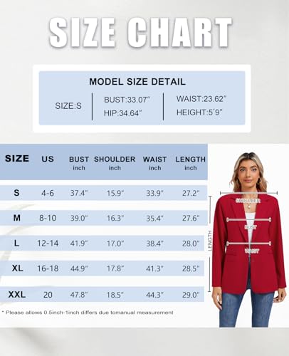 MINTLIMIT Women Long Sleeve Blazer Lightweight Open Front Business Jacket Blazer Notched Collar Slim Work Office Coat with Pockets (Black, Size S)4