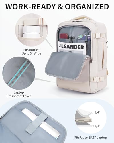 Image of ECOHUB 17 inch Small Unisex Travel Backpack United Airlines Approved 17x10x9 Friendly Suitcase Anti-Theft Lockable Zippers Style Personal Item Bag Travel Essentials with 12 Pockets Water Resistant, White