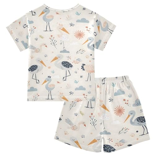 ALAZA Bird Flower Floral Pajamas Short Sleeve 2 Piece Sleepwear Top and Bottom Pajama Set Unisex2
