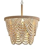 Q&S Boho Wood Beaded Chandelier,Farmhouse Coastal Large Bohemia 5 Lights for Dining Room Kitchen Living Room Entryway Foyer Hotel W19.9 UL Listed
