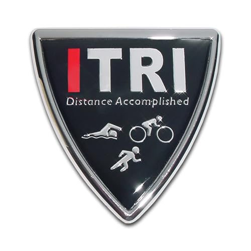 Image of Elektroplate ITri Triathlon Distance Accomplished Shield Chrome All Metal Emblem for Cars, Trucks, and All Auto | Universal Fit at 3 inch x 2.9 inch | Weatherproof