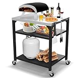 GFTIME Pizzaofen-Tischwagen für Ninja Woodfire, Blackstone Griddle, Weber Q, großer rollender Kücheninsel-Allzweckwagen, Outdoor-Grillständer, Edelstahl Grilltisch Grillwagen mit 3 Etagen