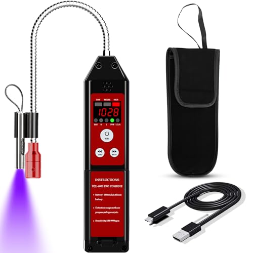 WJL-6000 PRO REFRIGERANT Refrigerant Leak Detector, Freon Sniff Halogen Gas Leak Detector, Air Condition Freon Gas Leakage Tester, Portable Gas Tester with LED Screen Alarm R32 R454B R134a R410a R22a