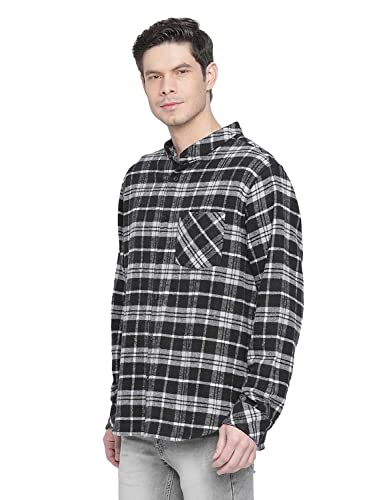 Image of Oxolloxo Men Regular Fit Cotton Regular Sleeves Check Casual Black Shirt