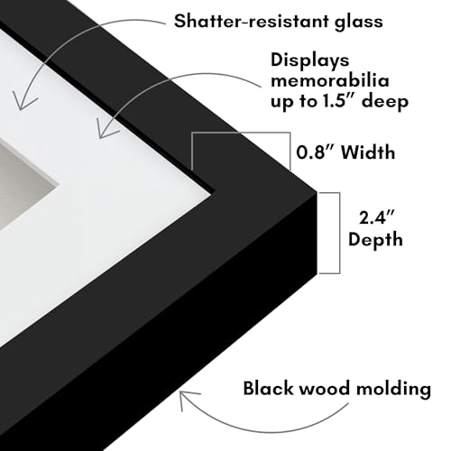 Americanflat 12x12 Shadow Box Frame with Shatter-Resistant Glass - Use as 10x10 Frame with Mat or 12x12 Without Mat - Silhouette Collection - Black with Soft Felt Back - Thumbnail 3