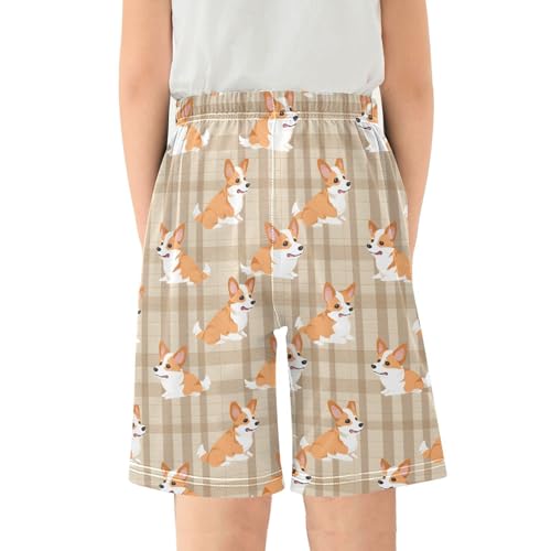 ALAZA Plaid Check Puppy Dog Pajama Shorts Elastic Waist Casual Sleep Shorts with Pockets Size 6-142