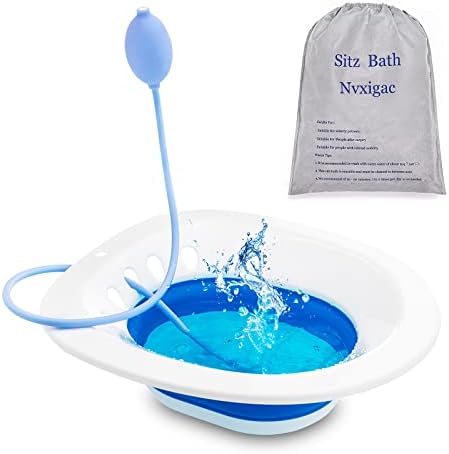 Nvxigac Sitz Bath for Toilet Seat, Sitz Bath for Hemorrhoids, Sitz Bath for Postpartum Care, Soothes Seat for Toilet, Wider Deeper Bowl, Collapsible Sitz Basin with Flusher, Fits Universal Toilet