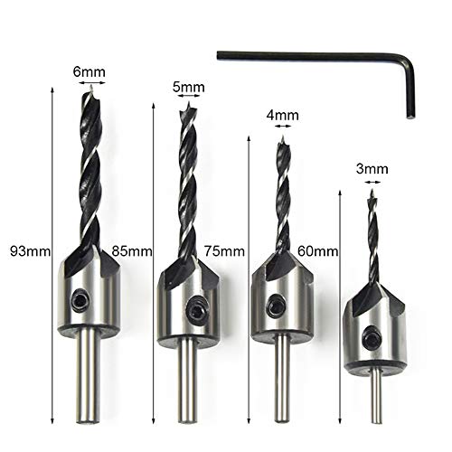 Gecheer 4 pcs HSS Escareador De Aço De Madeira Broca Countersink Broca Set Reamer Conjunto Para Trab