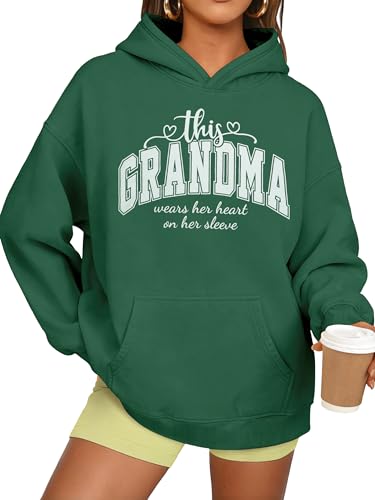 BANGELY Grandma Hoodie Sweatshirts Women Funny Gigi Graphic Shirt Nana Granny Letter Printed Long Sleeve Holiday Pullover, Green, Large