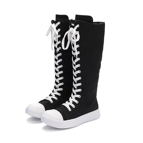 Women's Canvas Boots Knee High Platform Boots Women Lace Up Sneakers Boots Side Zip Canvas Shoes Dance Boots (Black, Adult, Women, 8.5, Numeric, US Footwear Size System, Medium)